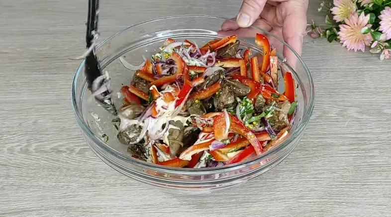 салат з курячої печінки — крок 7, покроковий рецепт